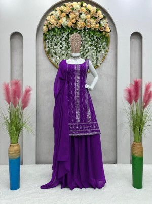 Sequence Purple Plazzo Top With Dupatta